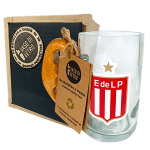 Chopp de Estudiantes de La Plata de botella cortada para regalar. Escudo del Club en vinilo UV. Hecho por VASODIVETRO