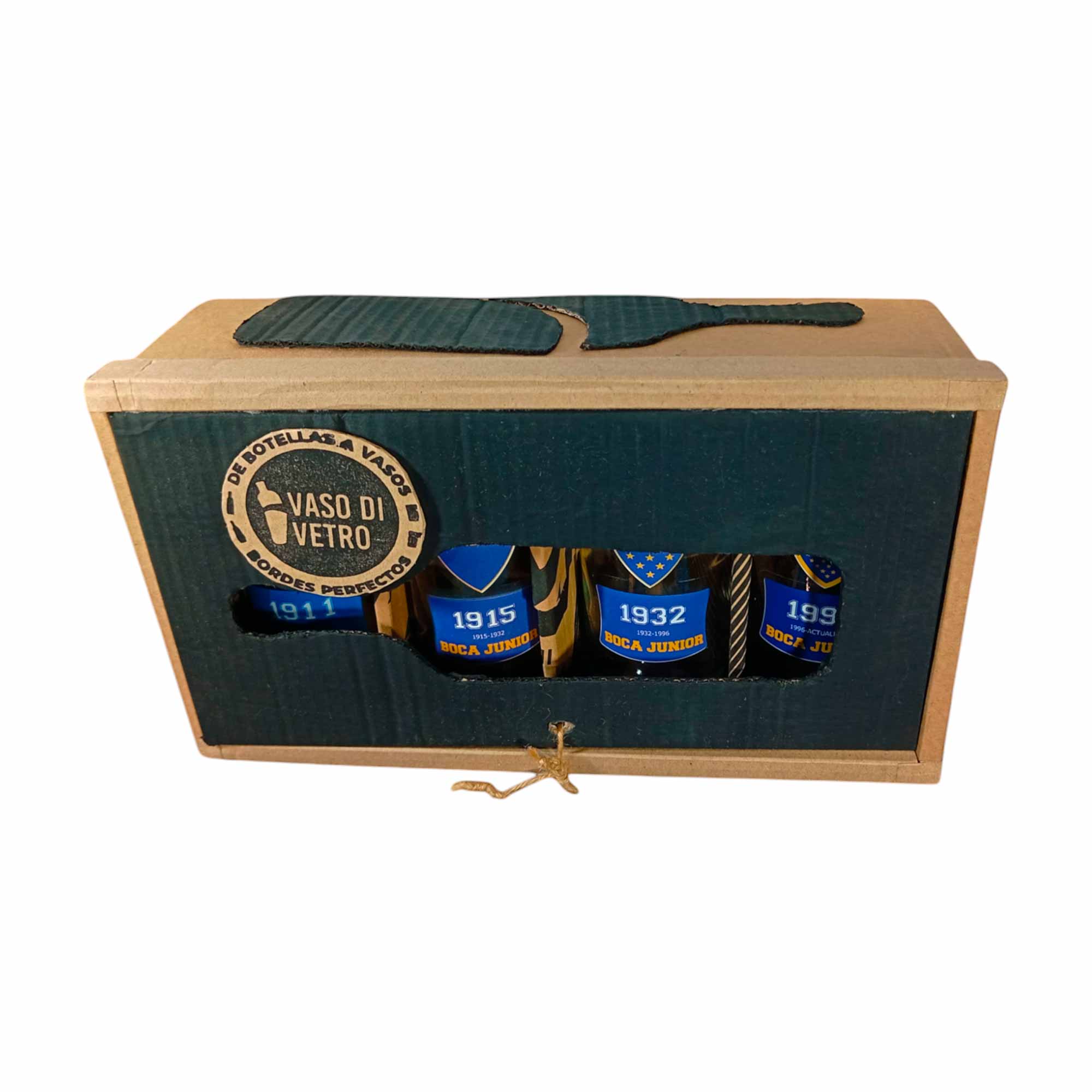 4 Vasos Coleccionables de Boca Juniors de Botellas Cortadas con Vinilo UV - VASODIVETRO