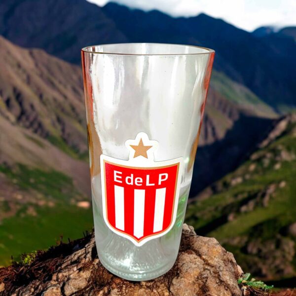 Vaso de botella cortada para regalar con Escudo de estudiantes en vinilo UV