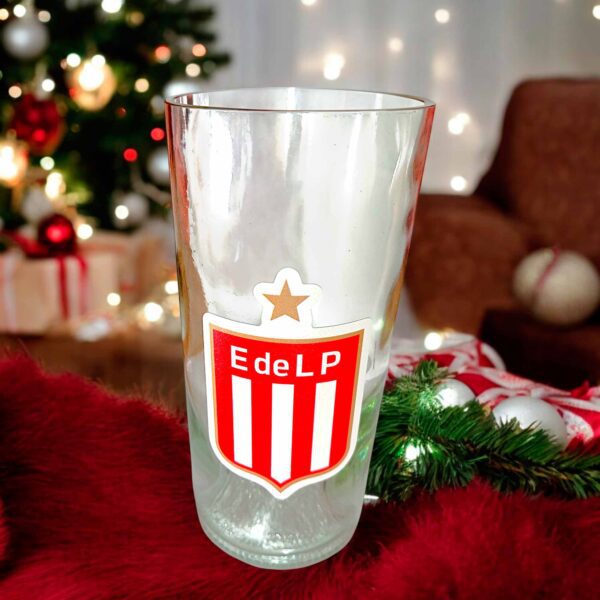 Vaso Estudiantes de La Plata vaso de botella cortada para regalar con Escudo futbol vinilo UV