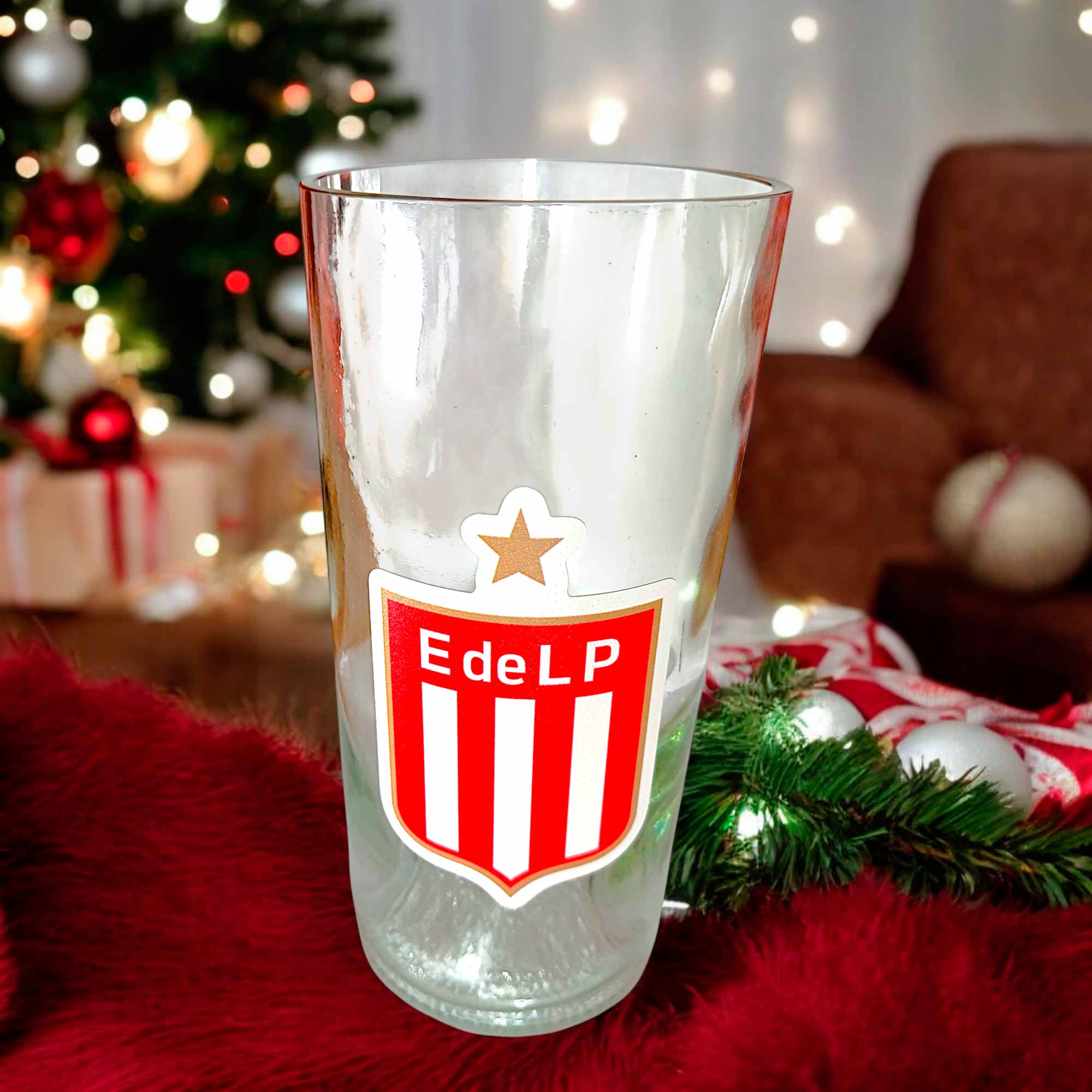 Vaso Estudiantes de La Plata vaso de botella cortada para regalar con Escudo futbol vinilo UV