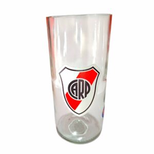 Vaso de botella cortada para regalar con Escudo de River en vinilo UV